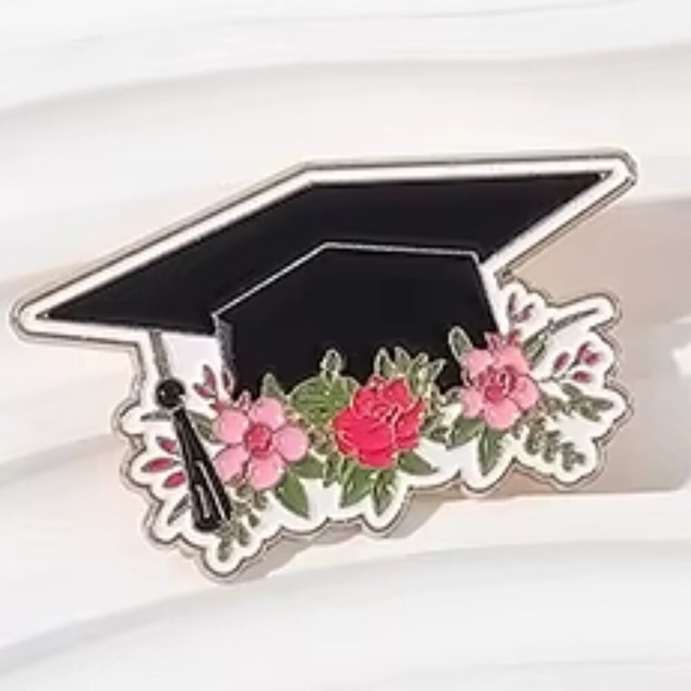 🎓 Graduation - Pink Flowers - Enamel Pin